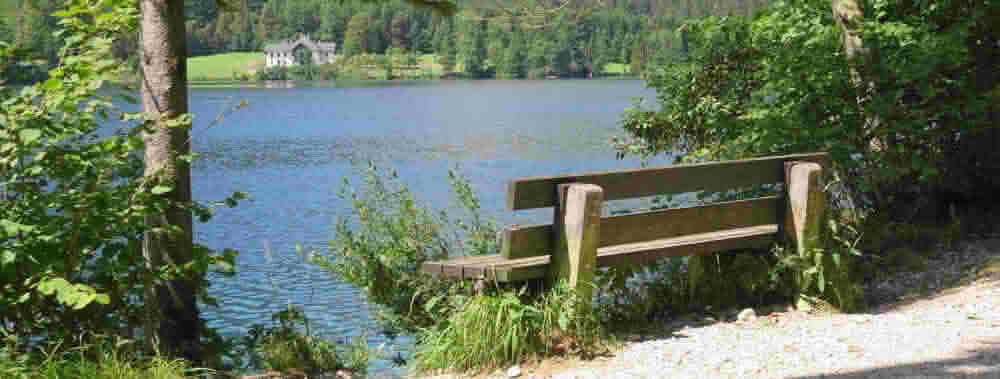 Bild von einer Bank bei einem See